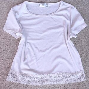 Macy's Cream Lace Trim Tee